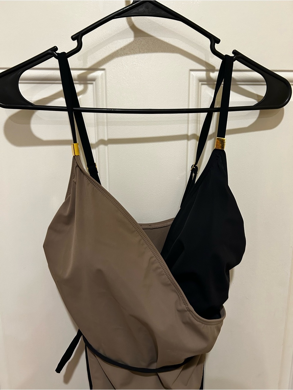 Givenchy Two-Tone Wrap One-Piece Swimsuit - Black & Taupe - Picture 3 of 9